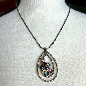 Brighton Monte Carlo Multi Crystal Necklace Pendant Silver Plated 22"L